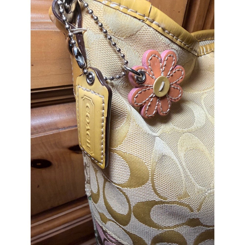 Y2K Coach Signature Patchwork Pastel Hobo Shoulder Bag Yellow Pink Green F14900 - Picture 6 of 16